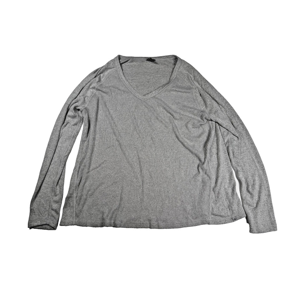 Eddie Bauer Womens 2XL Gray Ribbed Knit V Neck Long Sleeve Top